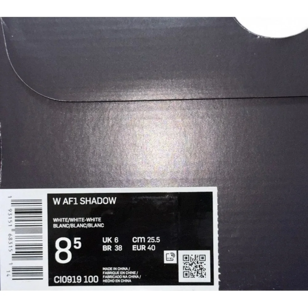 Nike AF1‎ Shadow White/White/White Women's Casual Sneakers Shoes Size 8.5